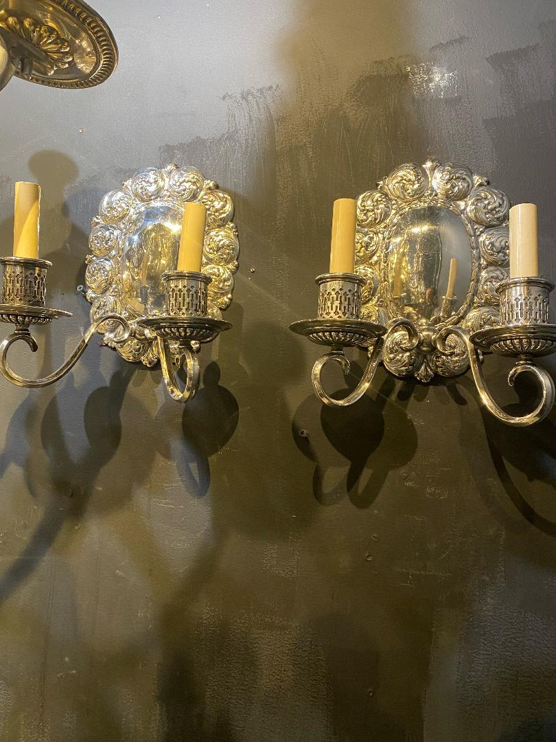 Silvered 1920's Caldwell Silver Plated Sconces For Sale