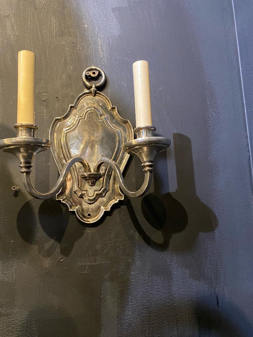 Silvered 1920's Caldwell Silver plated Sconces For Sale