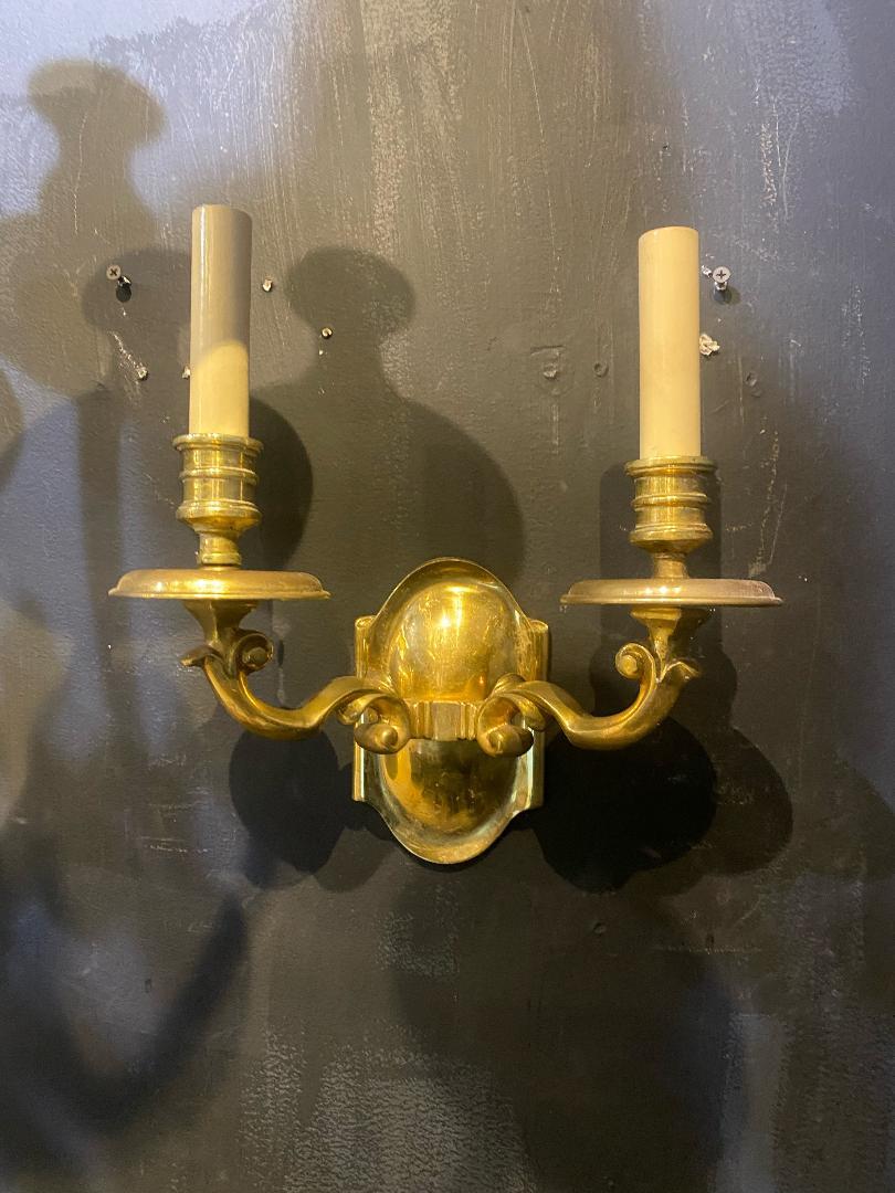 1920's Caldwell Gilt Bronze Sconces with 2 Lights For Sale 1