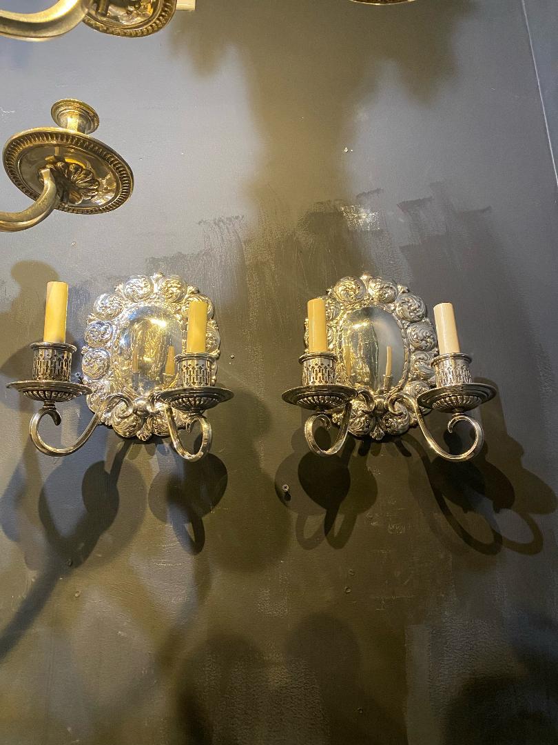 1920's Caldwell Silver Plated Sconces In Good Condition For Sale In New York, NY