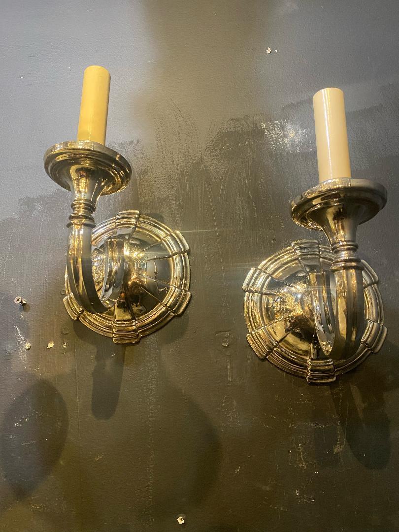 1920's Caldwell Silver Plated One Light Sconces In Good Condition For Sale In New York, NY