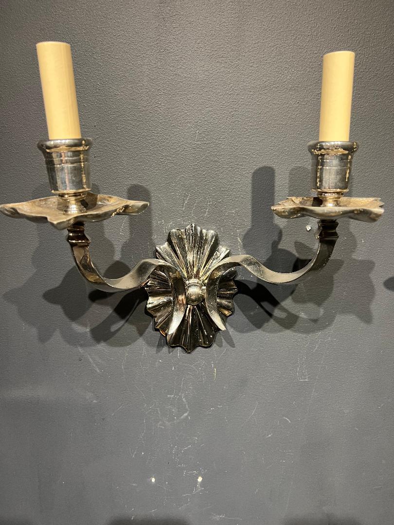 Early 20th Century 1920's Caldwell Silver Plated Sconces with Two Lights For Sale