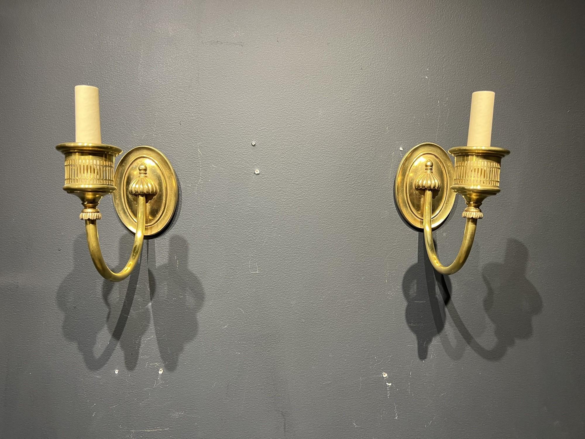 1920's Caldwell Small One Light Gilt Bronze Sconces For Sale 1