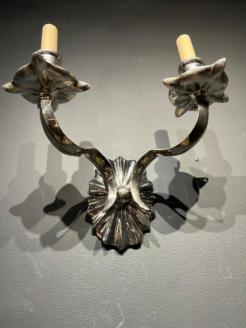 Bronze 1920's Caldwell Silver Plated Sconces with Two Lights For Sale