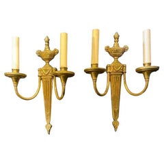 Antique 1920's Caldwell Gilt Bronze Double Lights Sconces