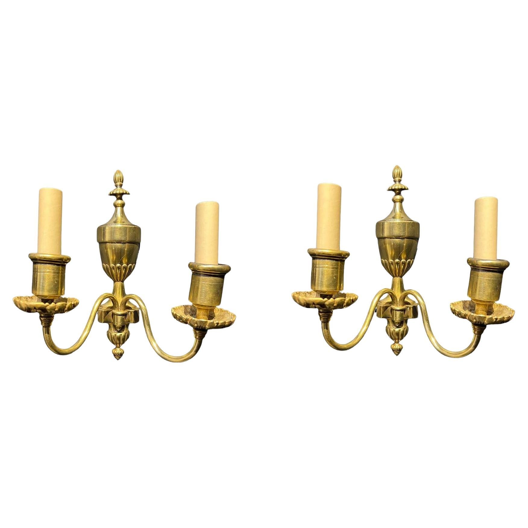 Pair of 1920's Caldwell Small Gilt Bronze Sconces For Sale