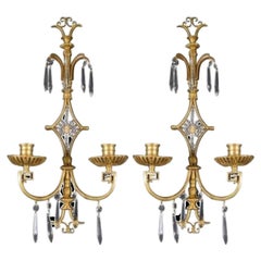 Antique 1920's Caldwell Gilt Bronze Sconces with Crystals 
