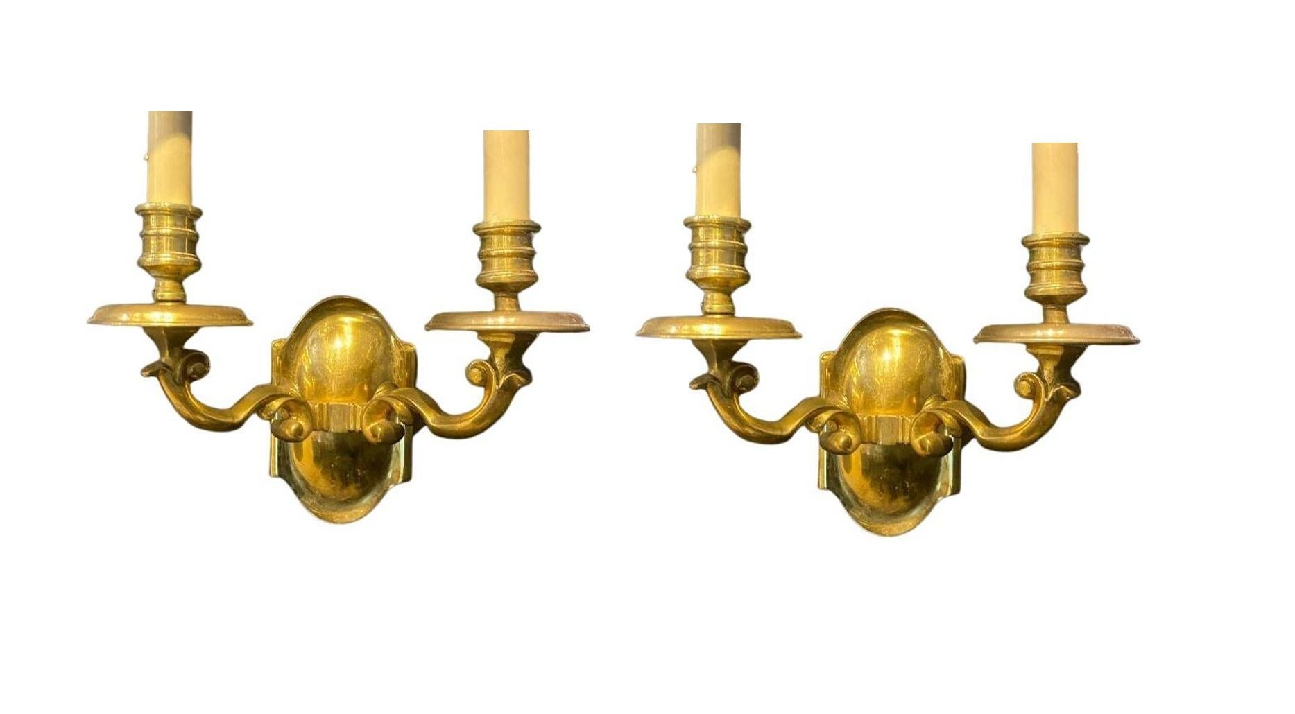 1920's Caldwell Gilt Bronze Sconces with 2 Lights For Sale