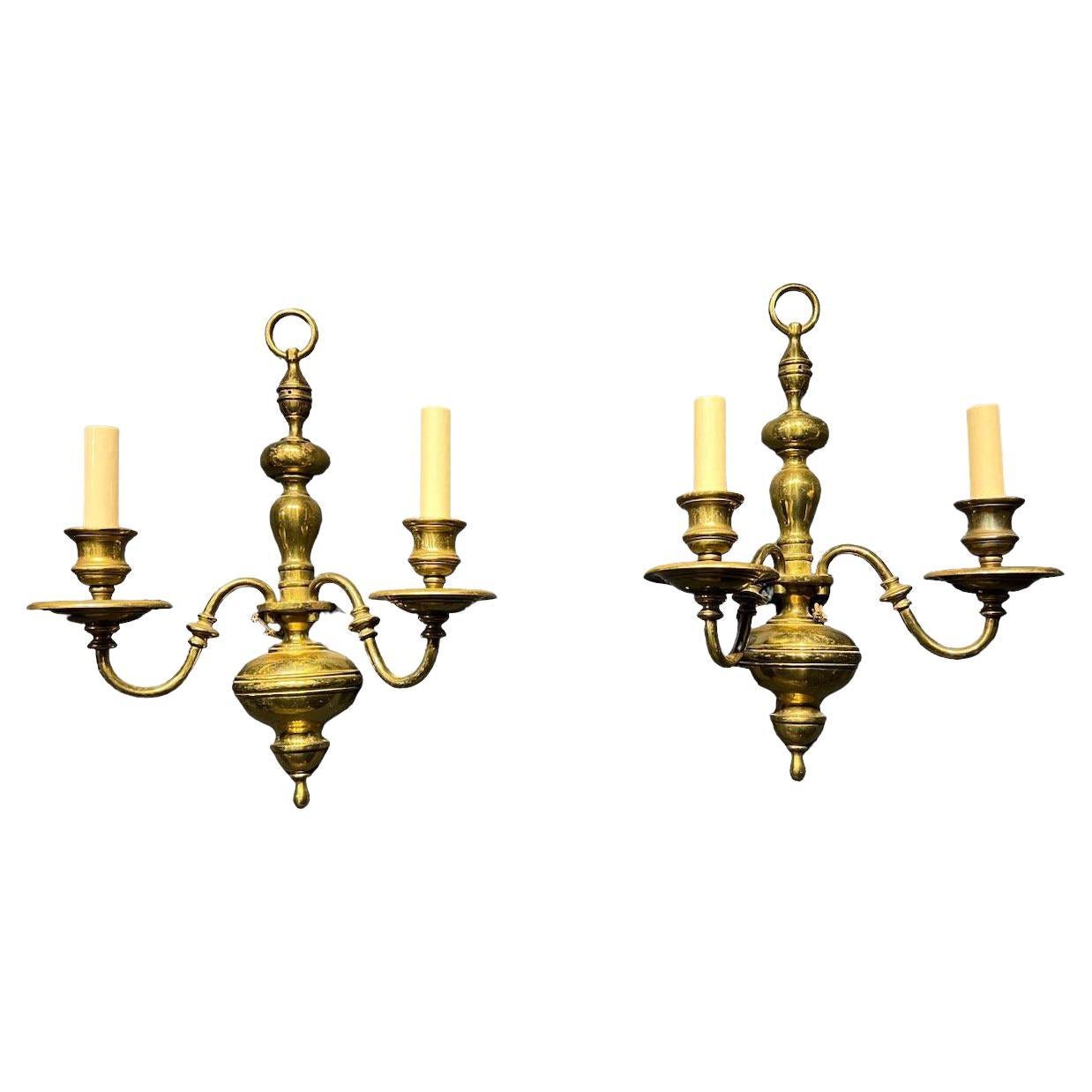 Pair of 1920's Caldwell Brown Patinated Bronze Sconces For Sale