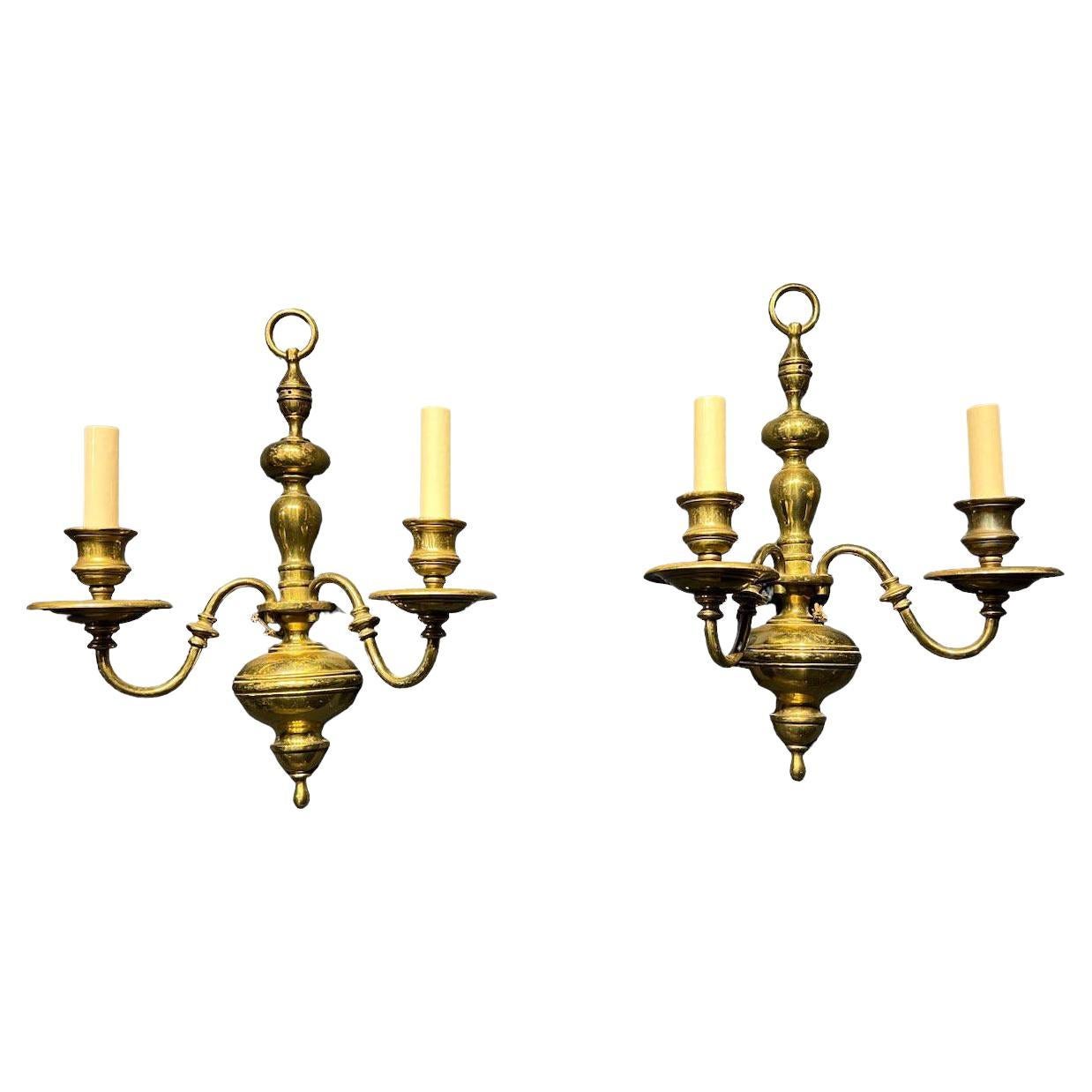 Pair of 1920's Caldwell Brown Patinated Bronze Sconces