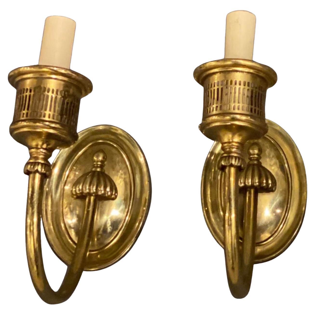 1920's Caldwell Small One Light Gilt Bronze Sconces For Sale