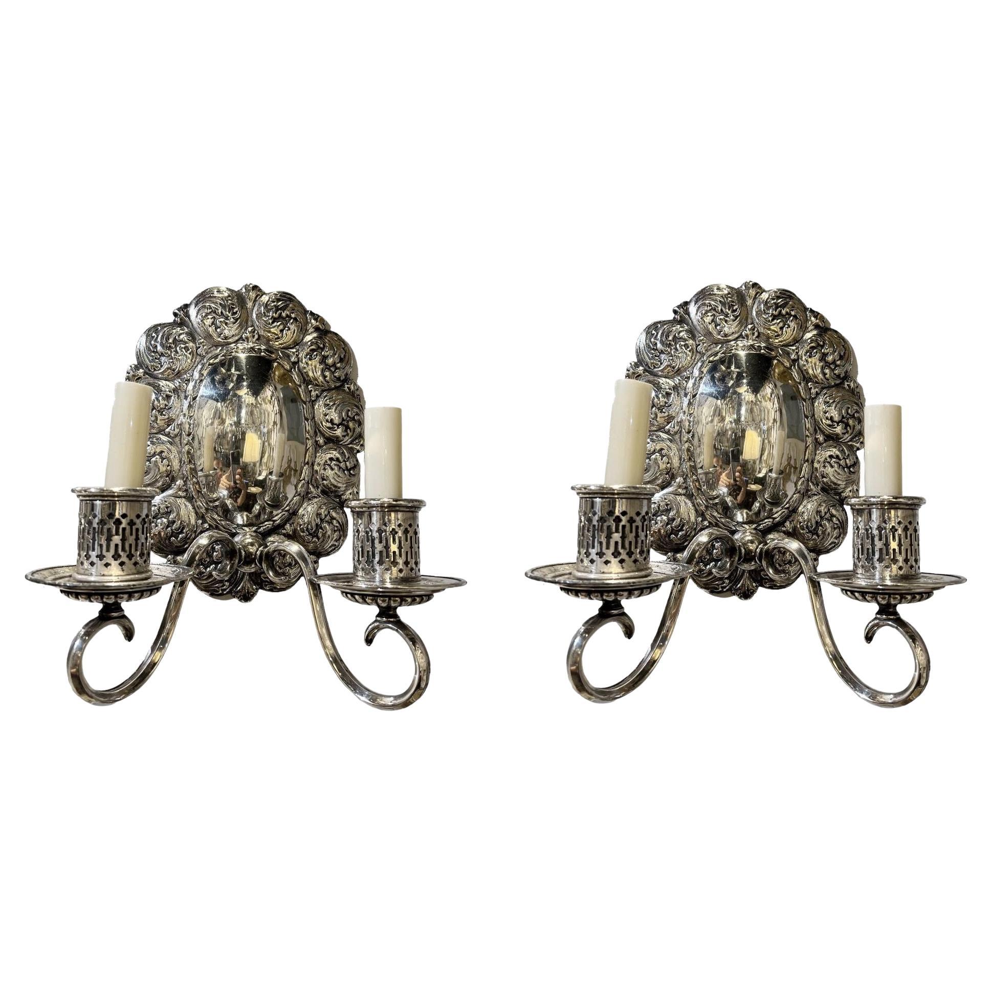 1920's Caldwell Silver Plated Sconces For Sale