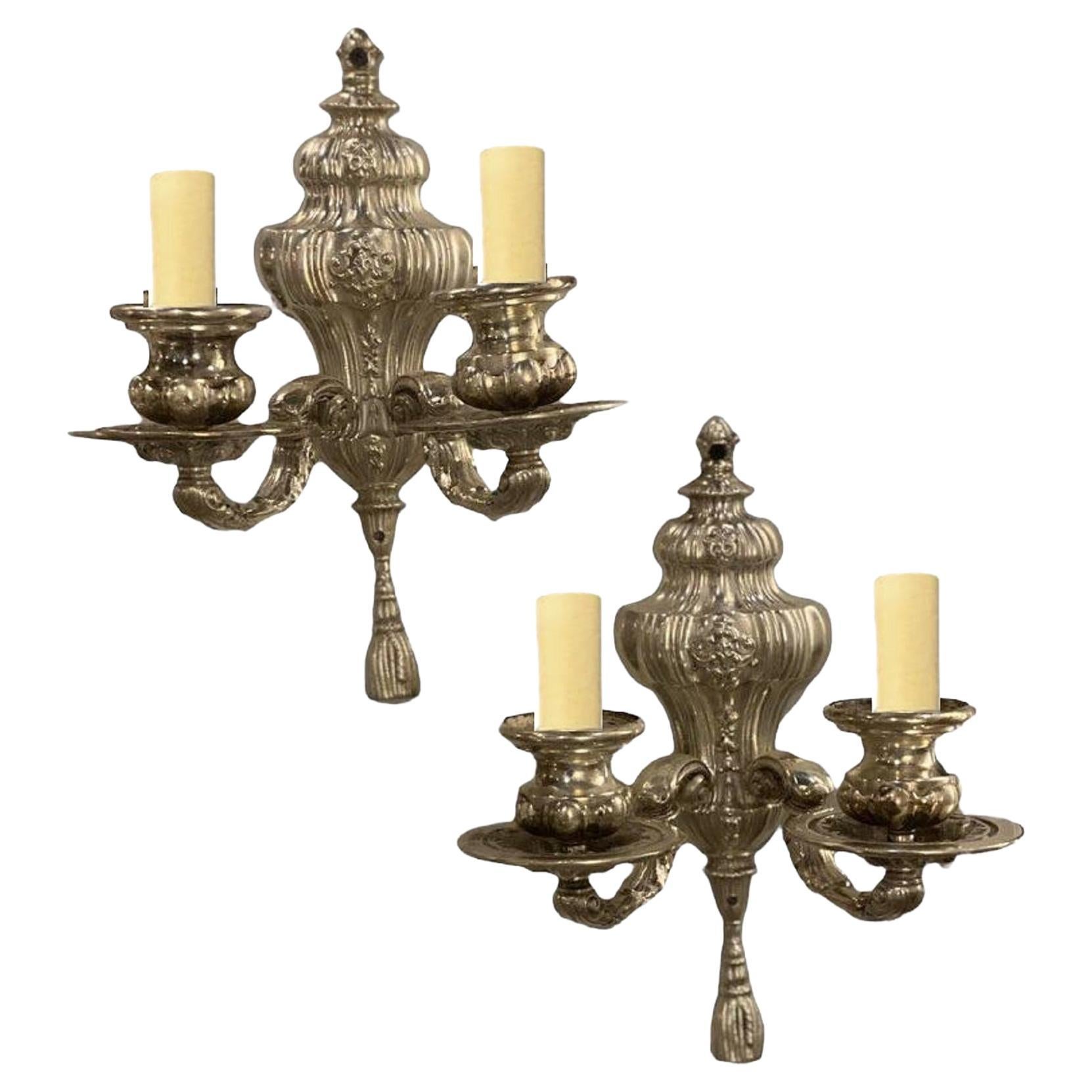 1920's Caldwell Silver Plated Engraved Sconces For Sale