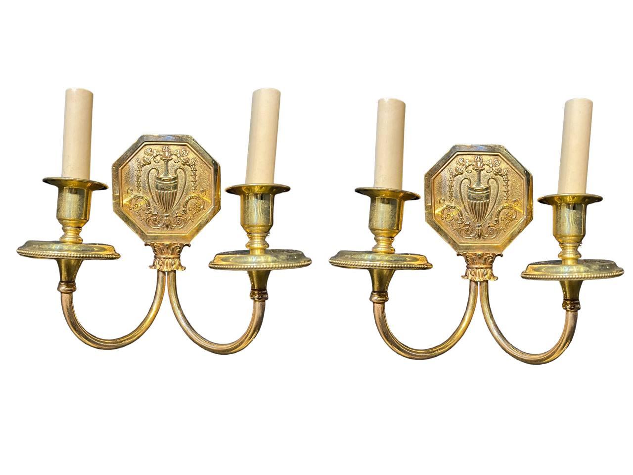 1920's Caldwell Gilt Bronze 2 Lights  Neoclassic Sconces For Sale