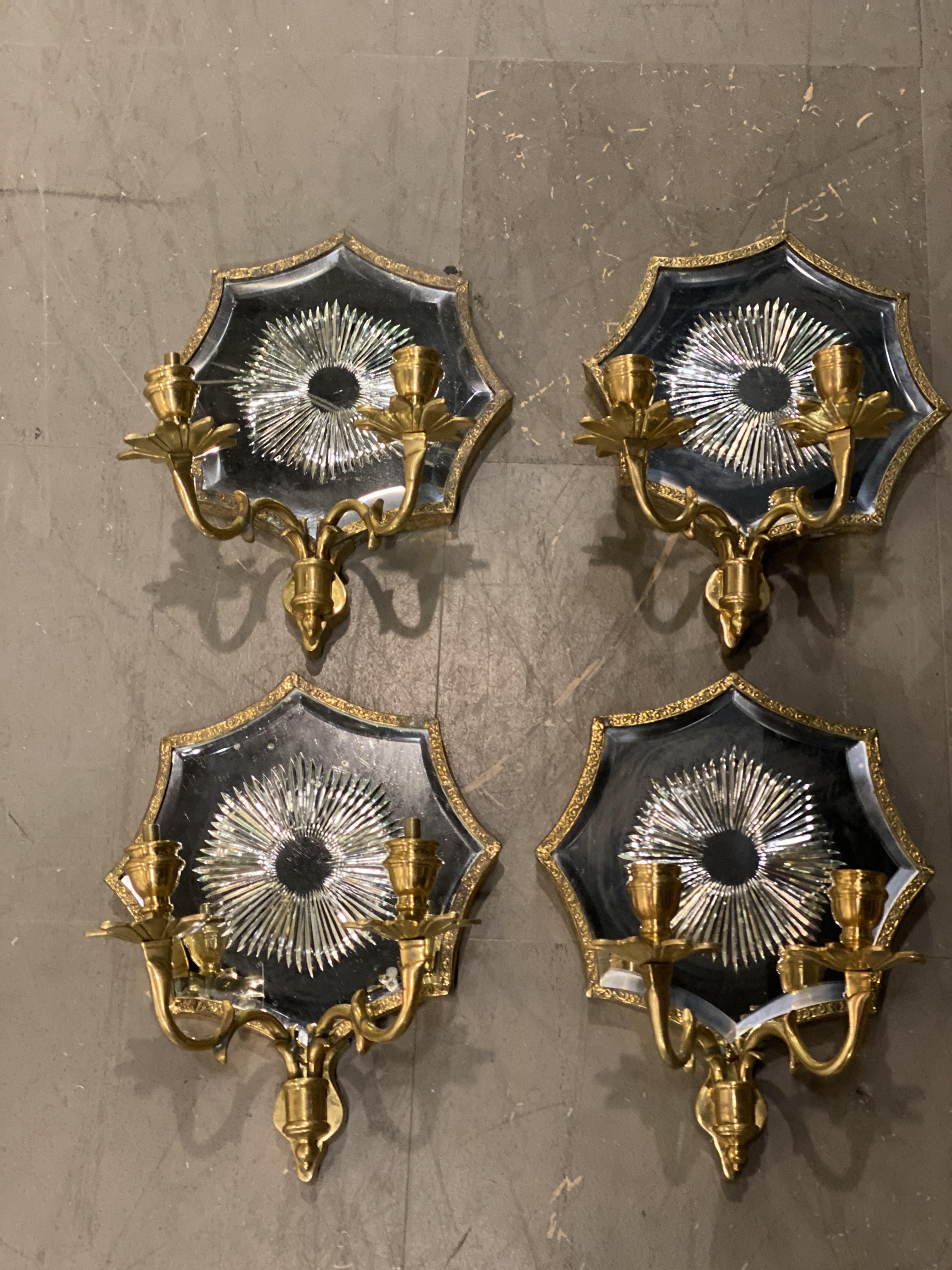 American Classical 1920's Caldwell Sconces with Mirror Backplate For Sale