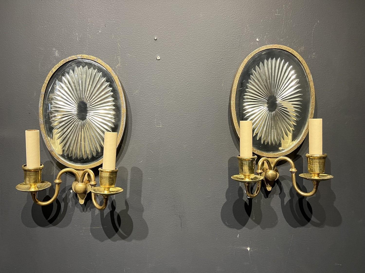 American Classical 1920's Caldwell Double Lights Sconces with Mirror Backplate For Sale