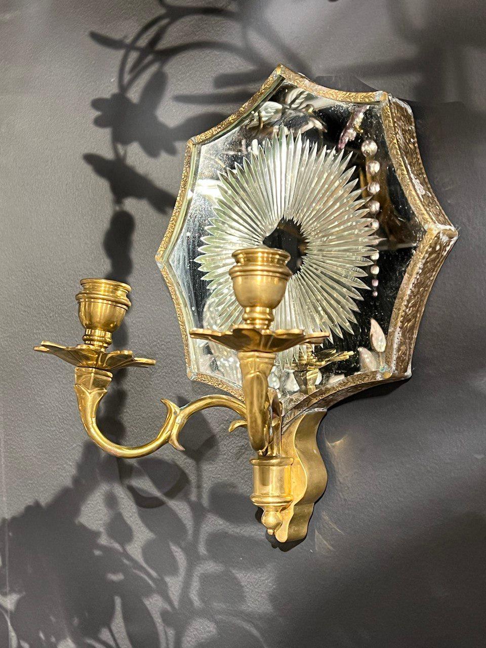 1920's Caldwell Sconces with Mirror Backplate In Good Condition For Sale In New York, NY