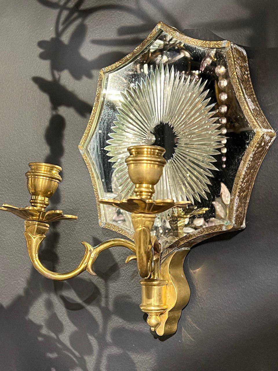 Early 20th Century 1920's Caldwell Sconces with Mirror Backplate For Sale