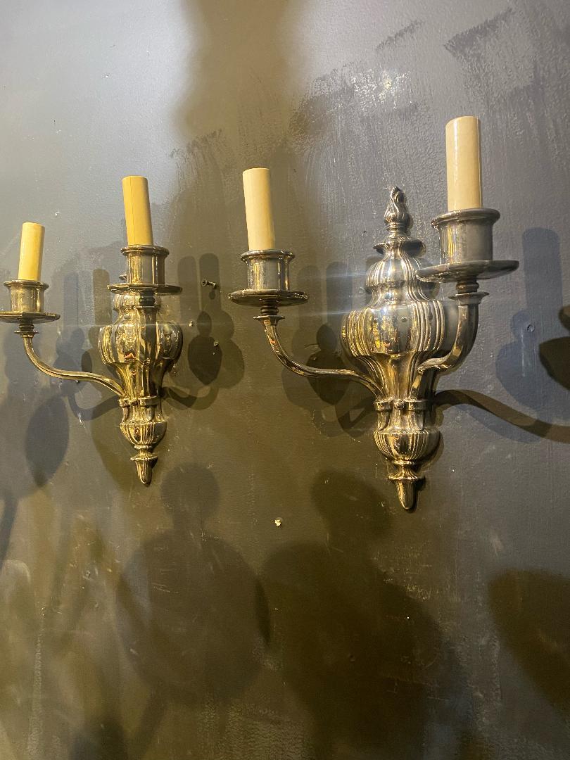 American Classical 1920's Caldwell Silver Plated Sconces with two lights For Sale