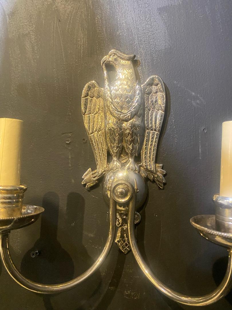 American 1920's Eagle Caldwell Silver Plated Sconces Federal Style For Sale