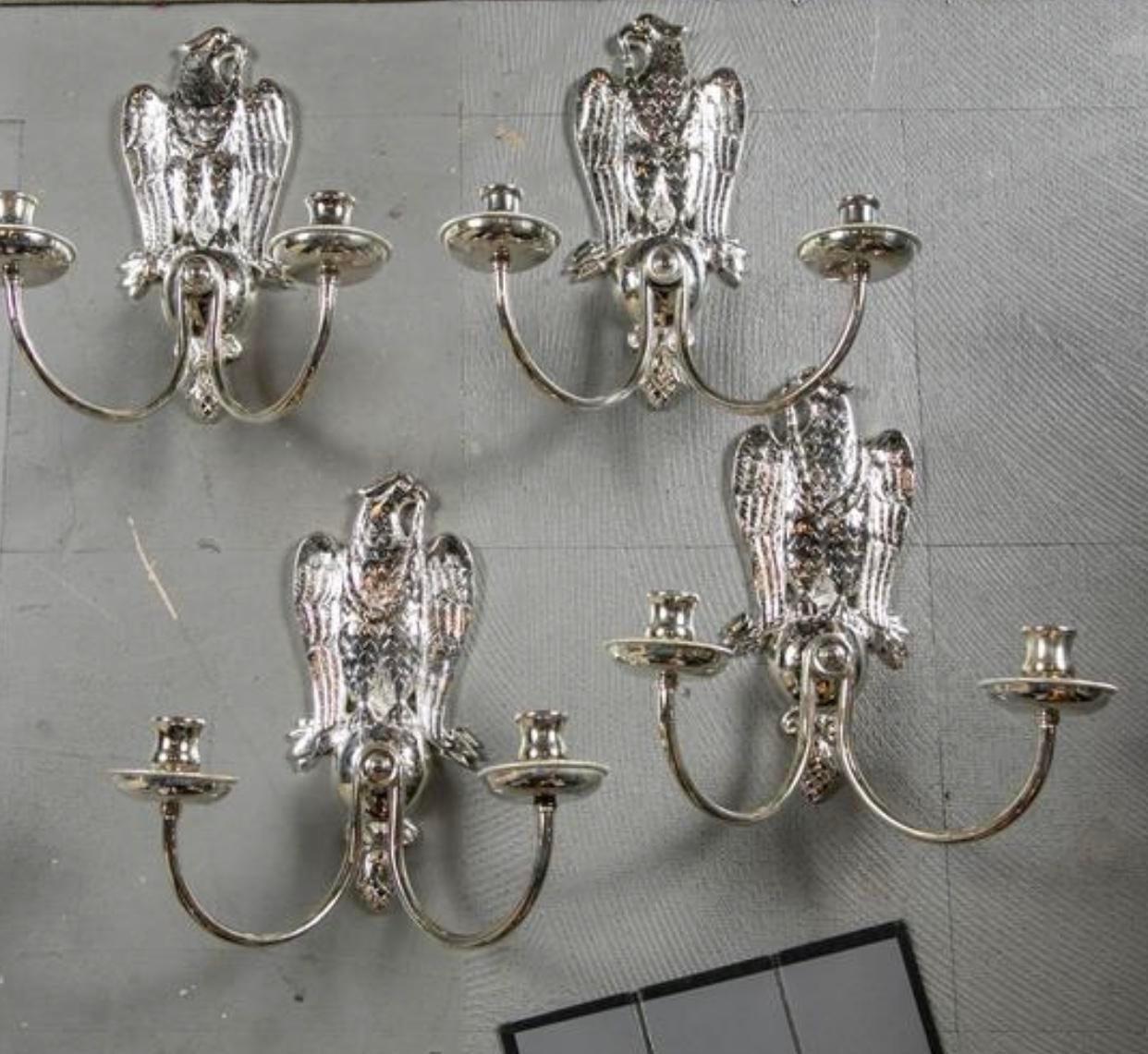 1920's Eagle Caldwell Silver Plated Sconces Federal Style In Good Condition For Sale In New York, NY
