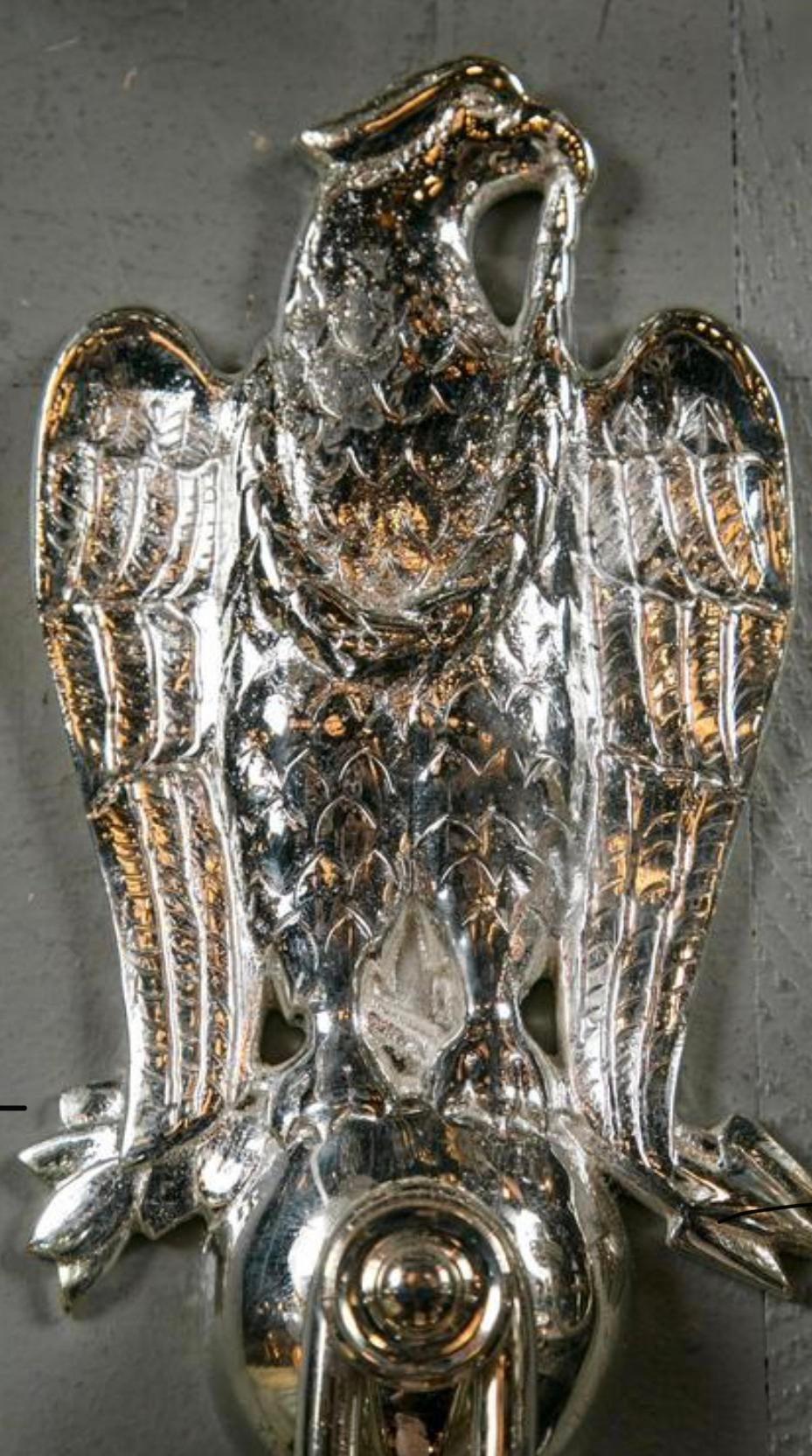 Bronze 1920's Eagle Caldwell Silver Plated Sconces Federal Style For Sale