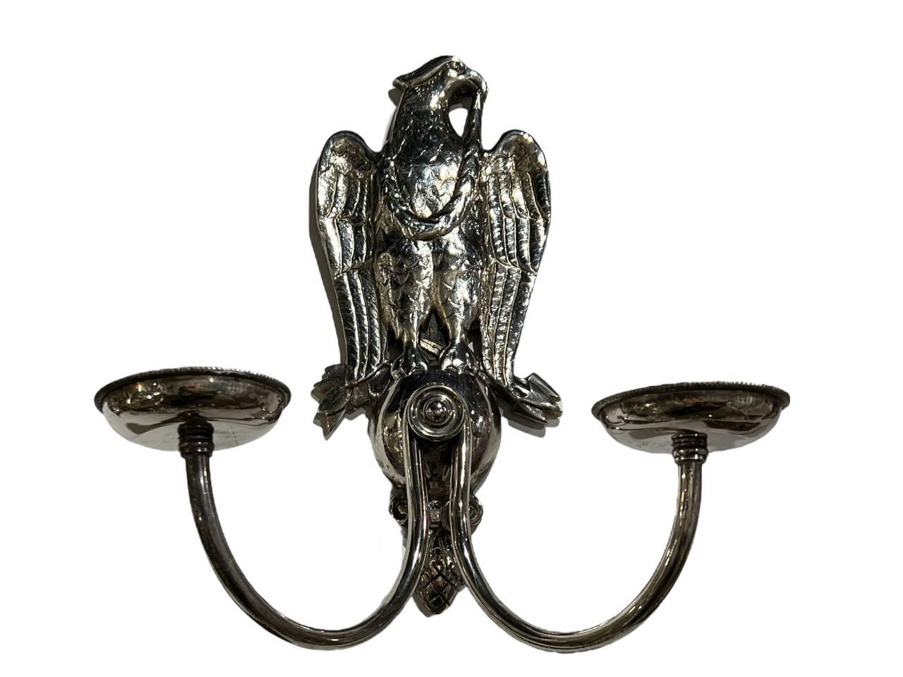 1920's Eagle Caldwell Silver Plated Sconces Federal Style For Sale 1