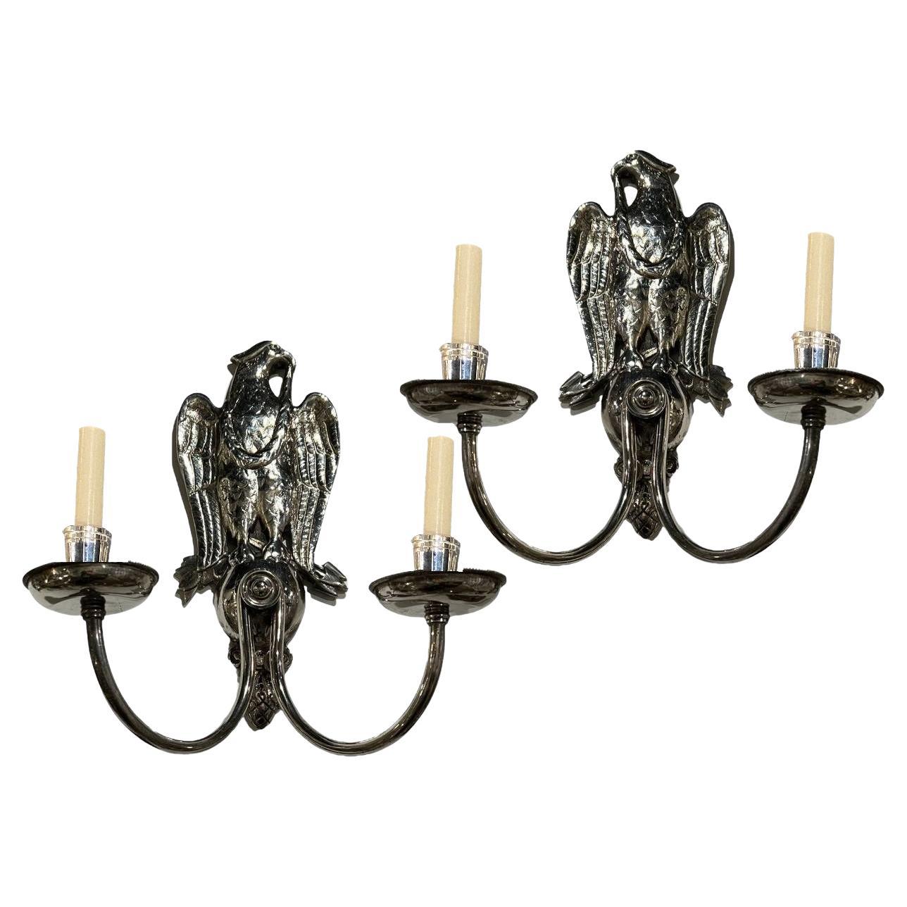1920's Eagle Caldwell Silver Plated Sconces Federal Style