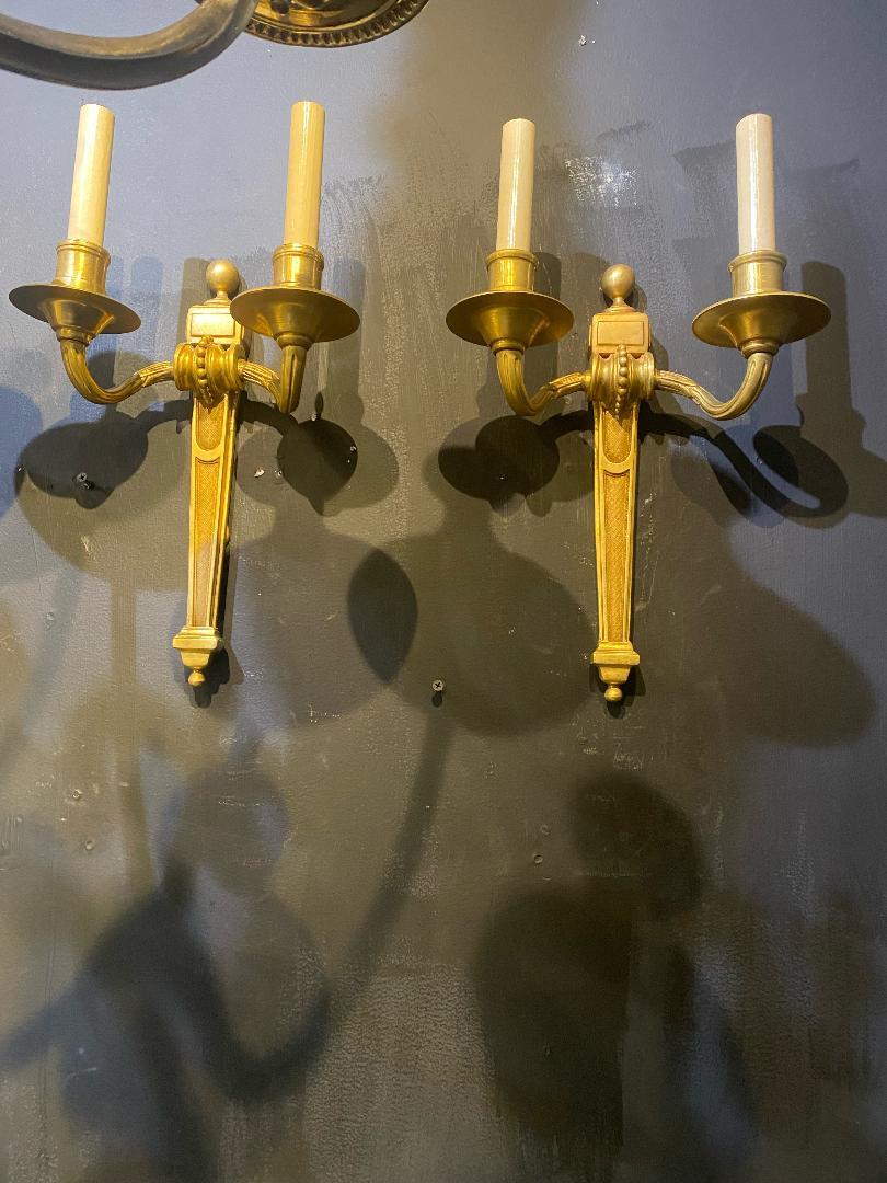 Early 20th Century 1920's Gilt Bronze Caldwell Sconces For Sale