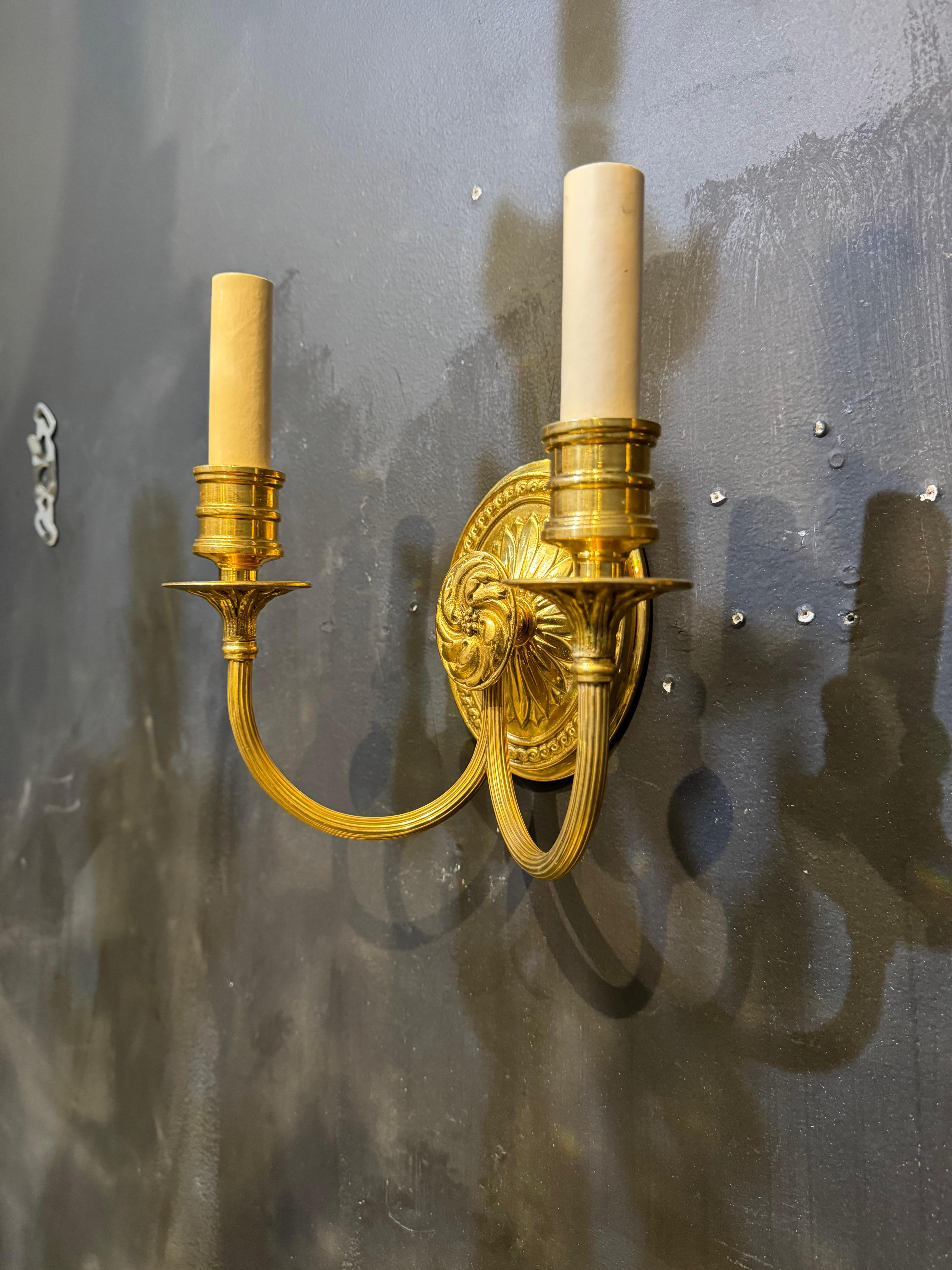 American Pair of 1920’s Caldwell Gilt Bronze Sconces For Sale