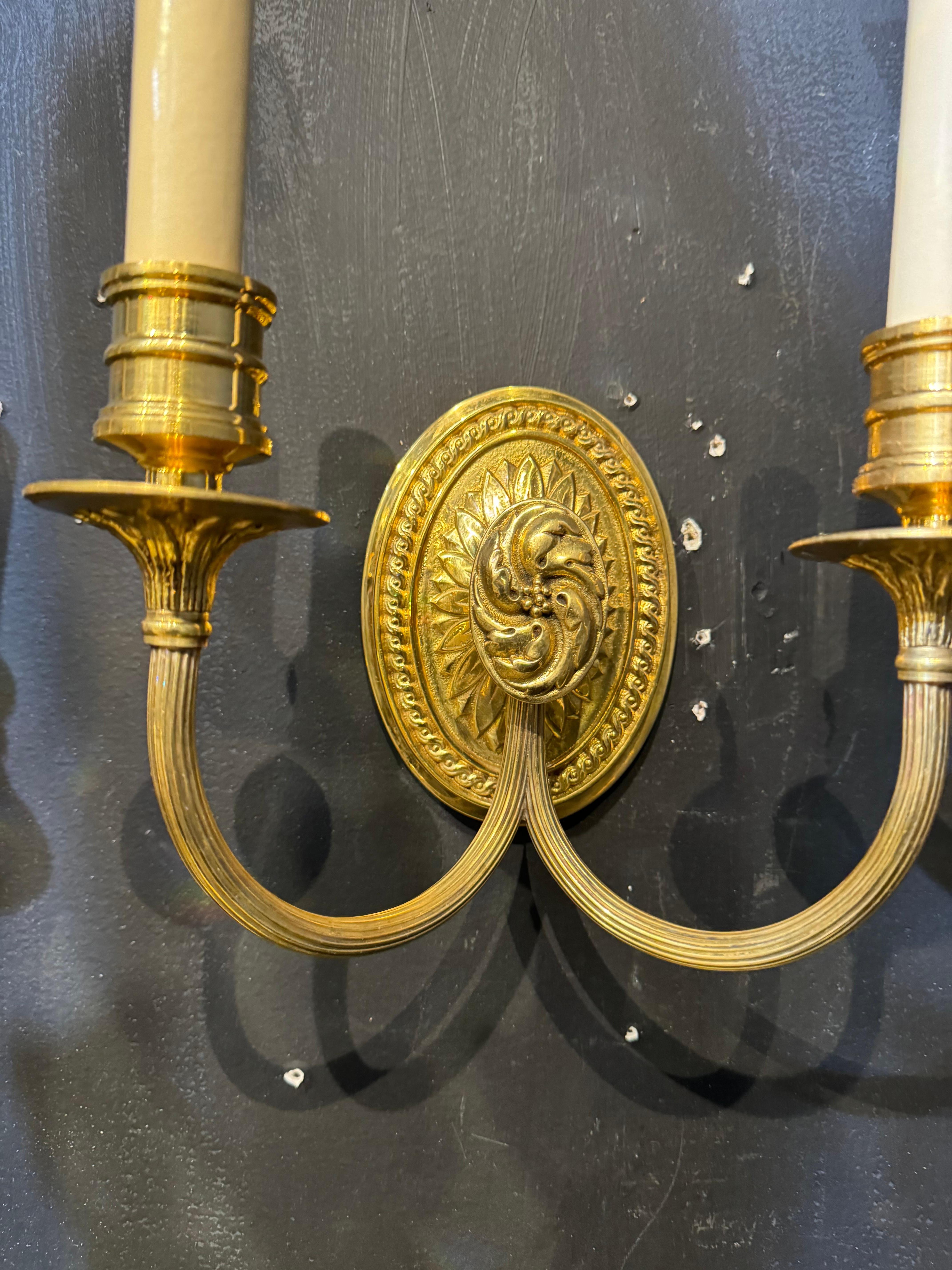 Pair of 1920’s Caldwell Gilt Bronze Sconces In Good Condition For Sale In New York, NY