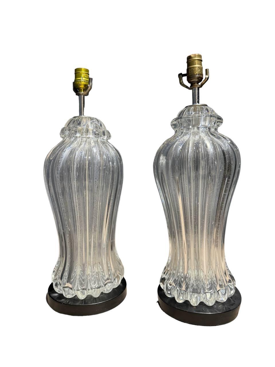 A pair of circa 1930’s hand blown Murano glass table lamps