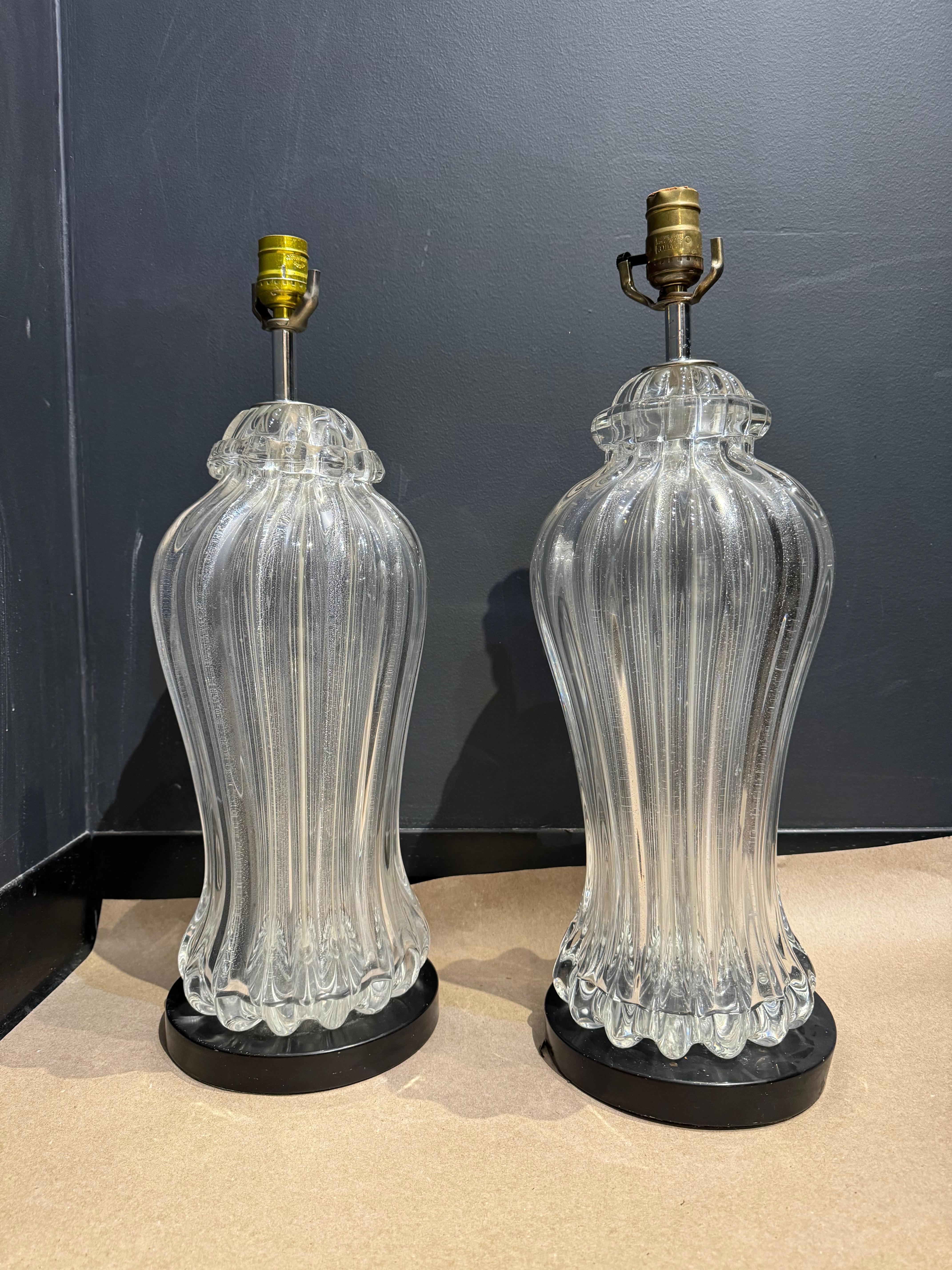 italien Paire de lampes de table en verre de Murano, vers 1930 en vente