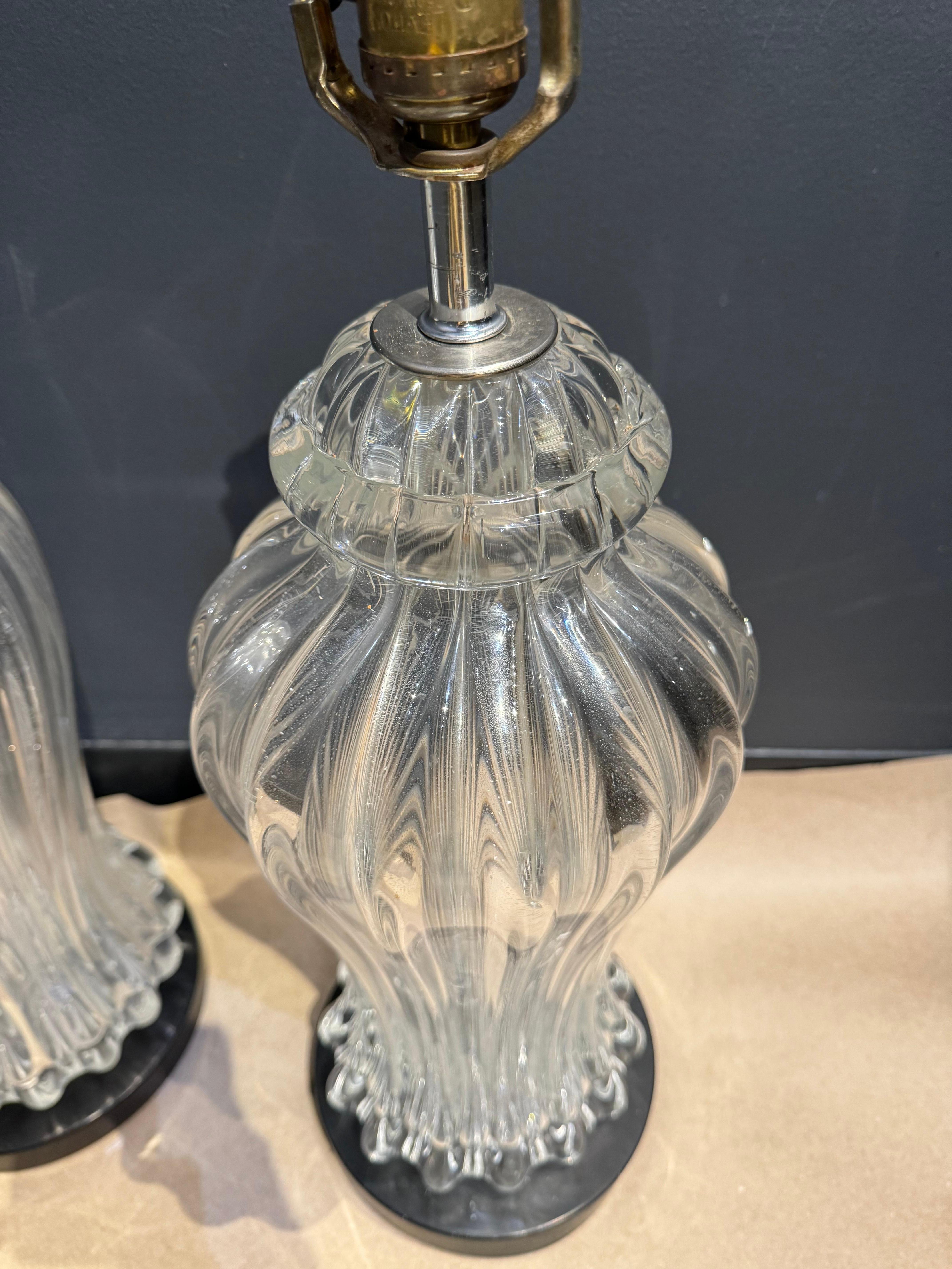 Pair of circa 1930’s Murano Glass Table Lamps In Good Condition For Sale In New York, NY