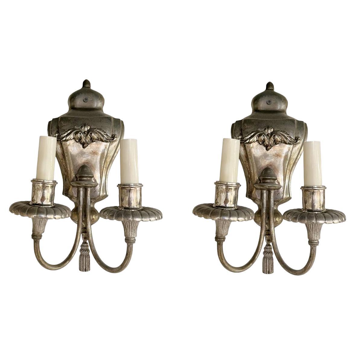 1930's English Silver Plated Sconces with 2 lights For Sale