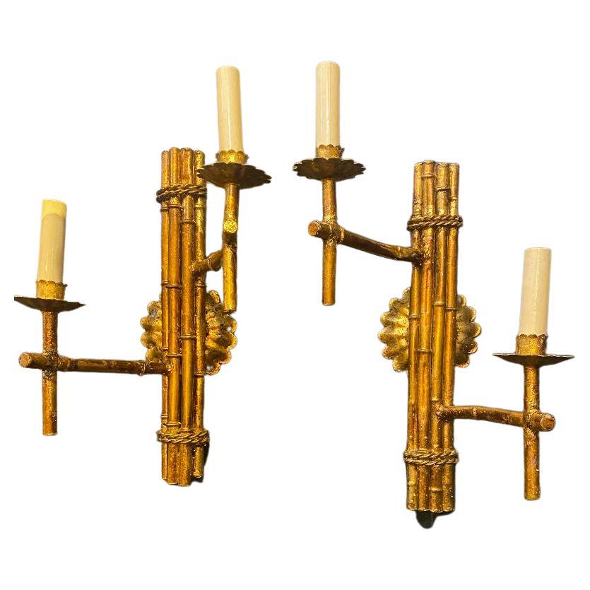1940's French Bagues Faux Bamboo Sconces