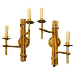 1940's French Bagues Faux Bamboo Sconces