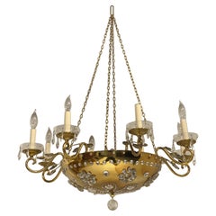 1930's French Bagues Bronze Light Fixture with Crystals