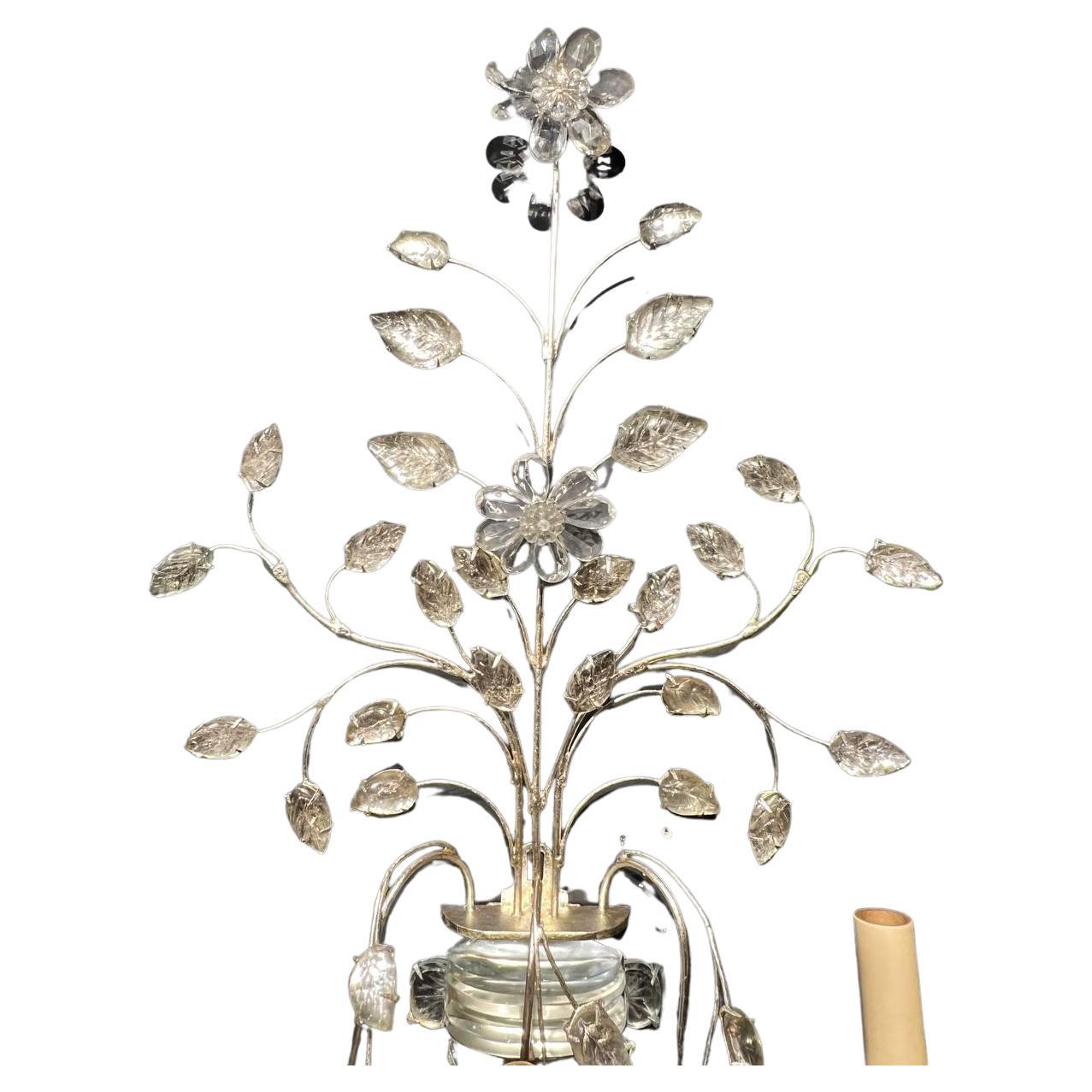 A pair of circa 1930's French silver leafed sconces with three light and cut glass body