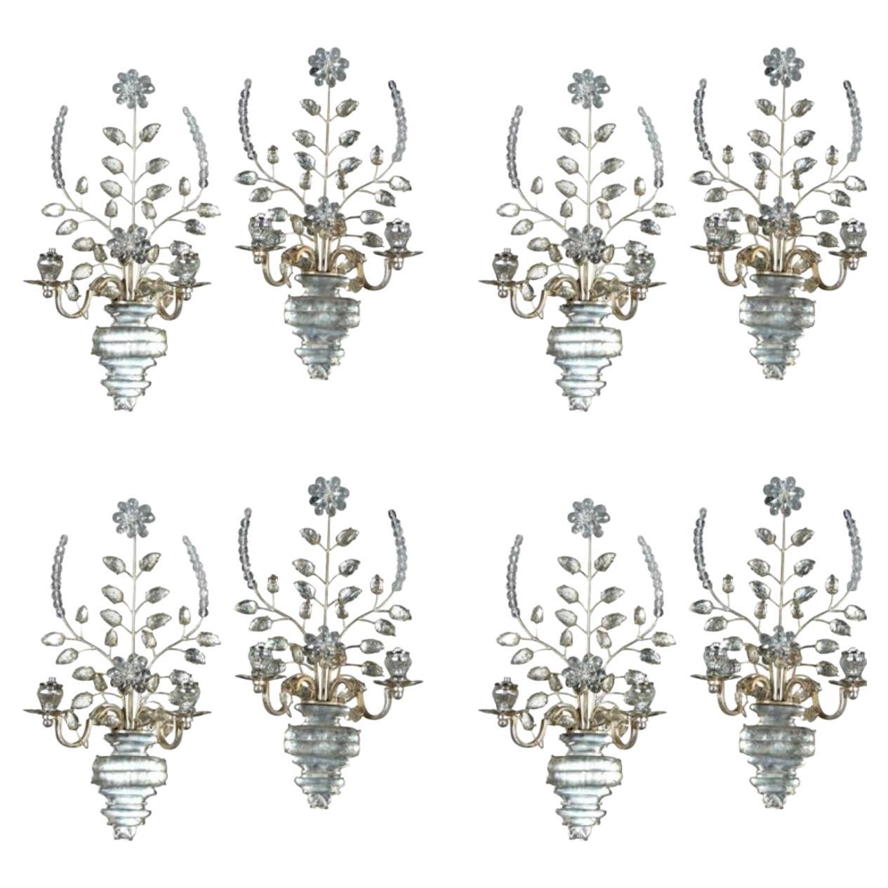 French Provincial 1930's French Bagues Silver Plated Sconces For Sale