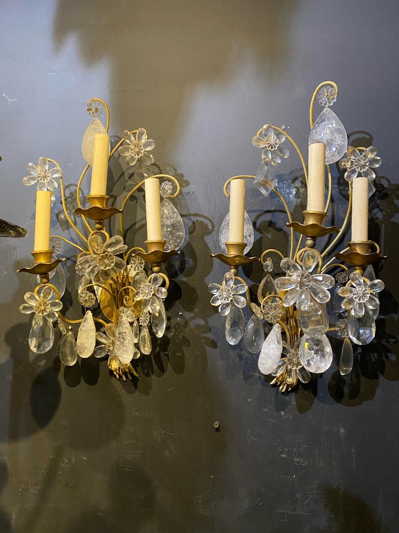 1930's French Bagues sconces with rock crystals In Good Condition In New York, NY