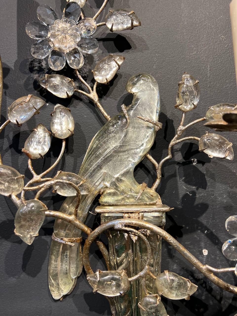 Plated 1930's French Bagues Silver Leaf Sconces For Sale