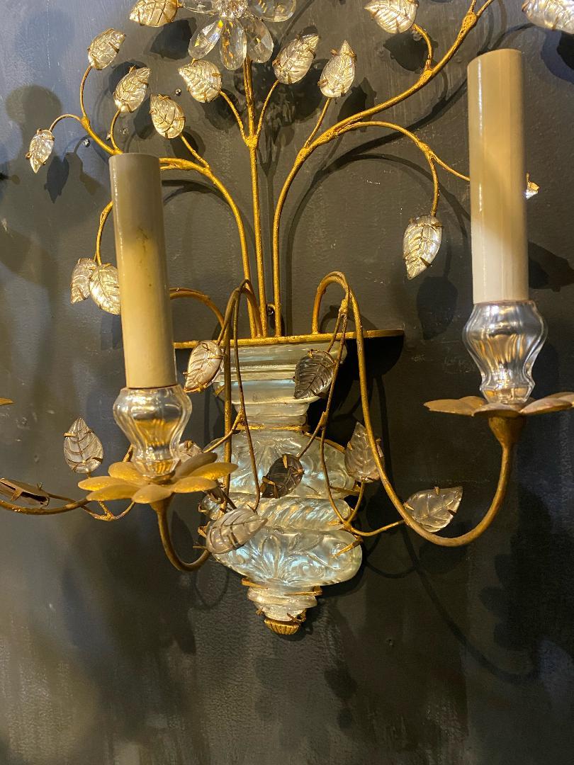 1930's French Large Bagues Gilt Metal 3 Lights Sconces In Good Condition For Sale In New York, NY