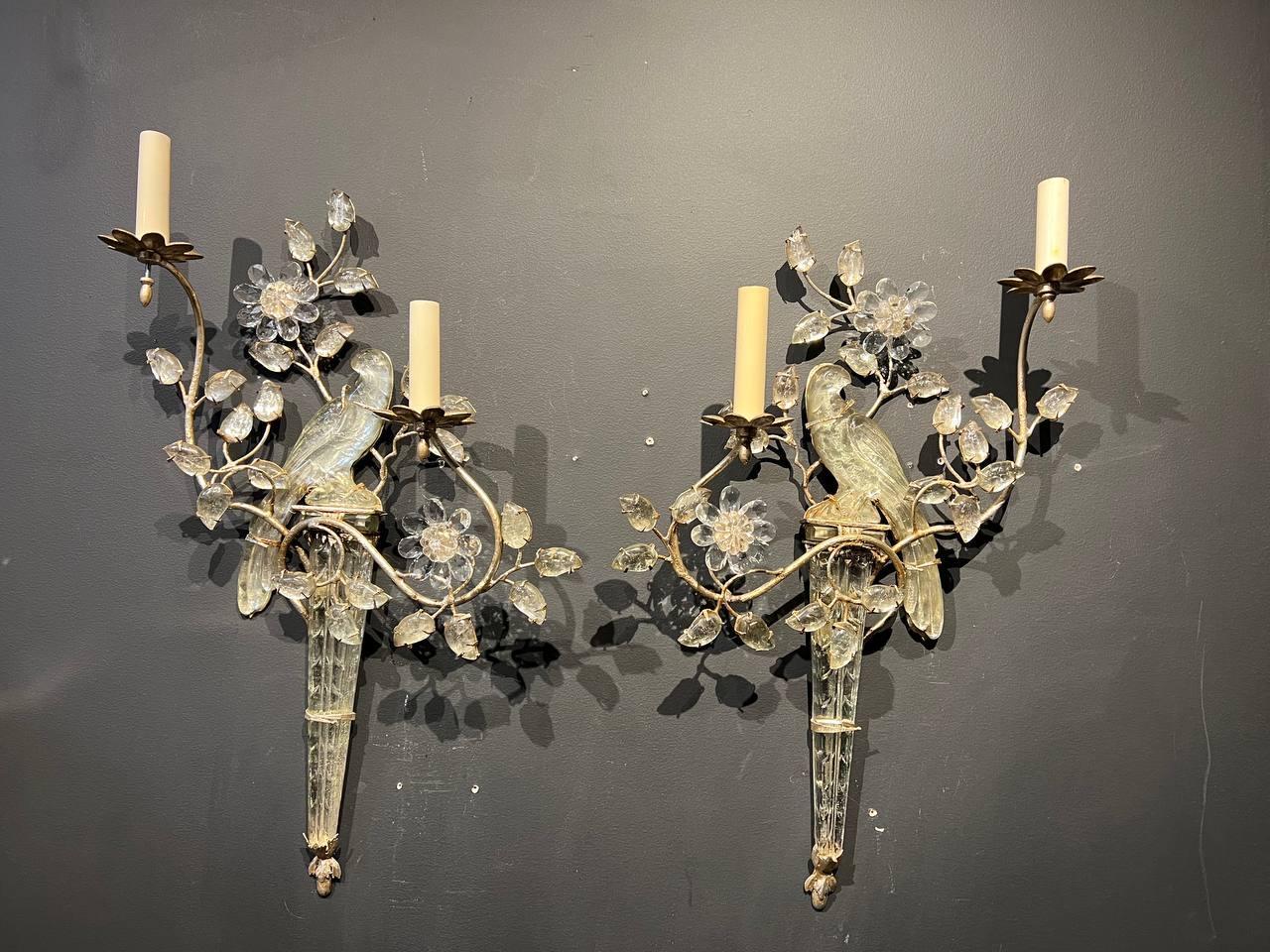 1930's French Bagues Silver Leaf Sconces In Good Condition For Sale In New York, NY