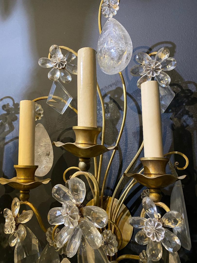 Mid-20th Century 1930's French Bagues sconces with rock crystals