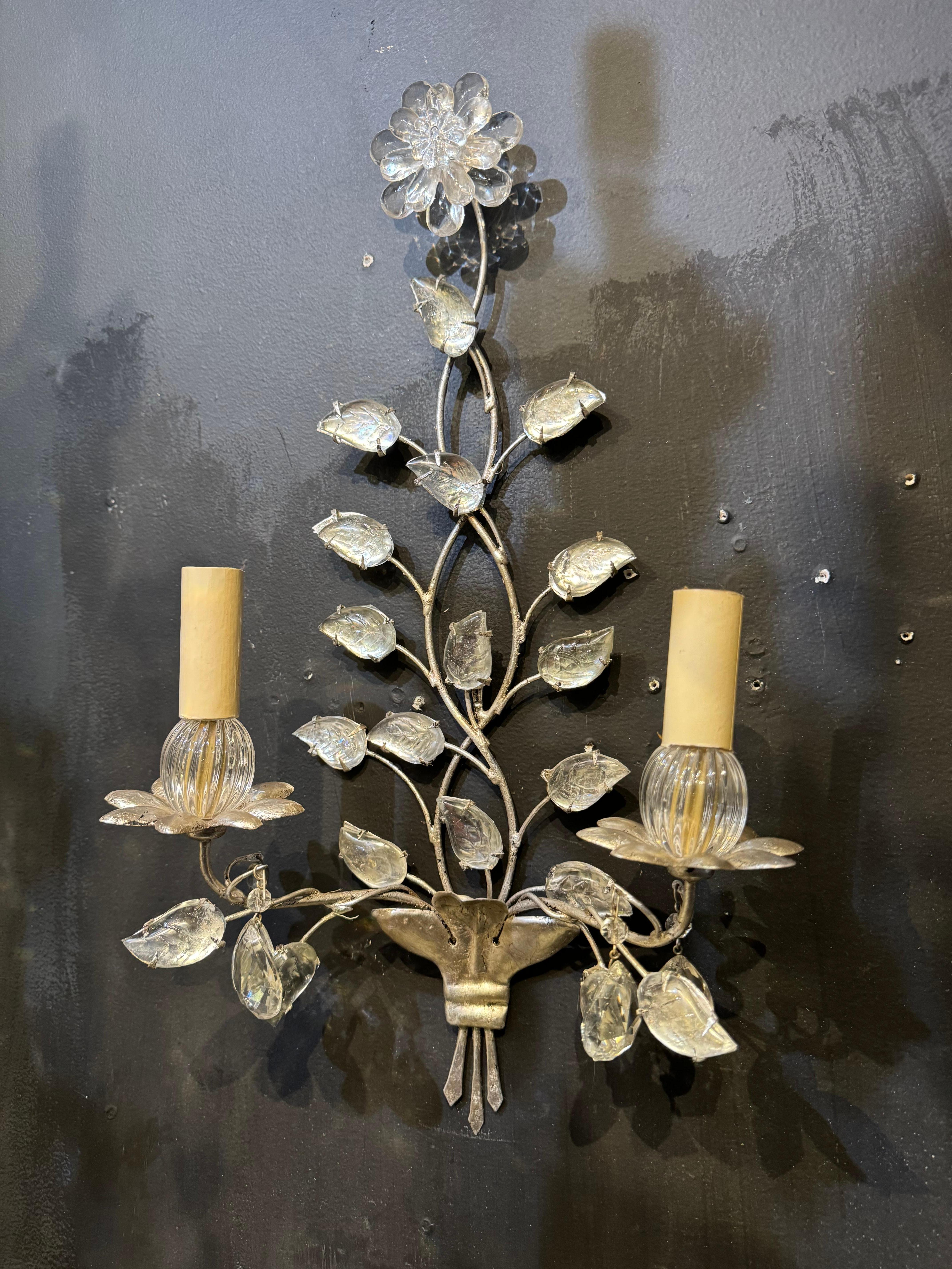 1930’s French Bagues Silver Leaf Sconces  In Good Condition For Sale In New York, NY