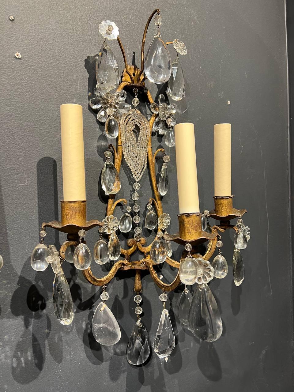 1930's French Bagues Sconces with 3 Lights In Good Condition For Sale In New York, NY