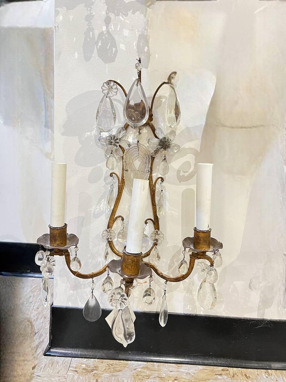 Metal 1930's French Bagues Sconces with 3 Lights For Sale