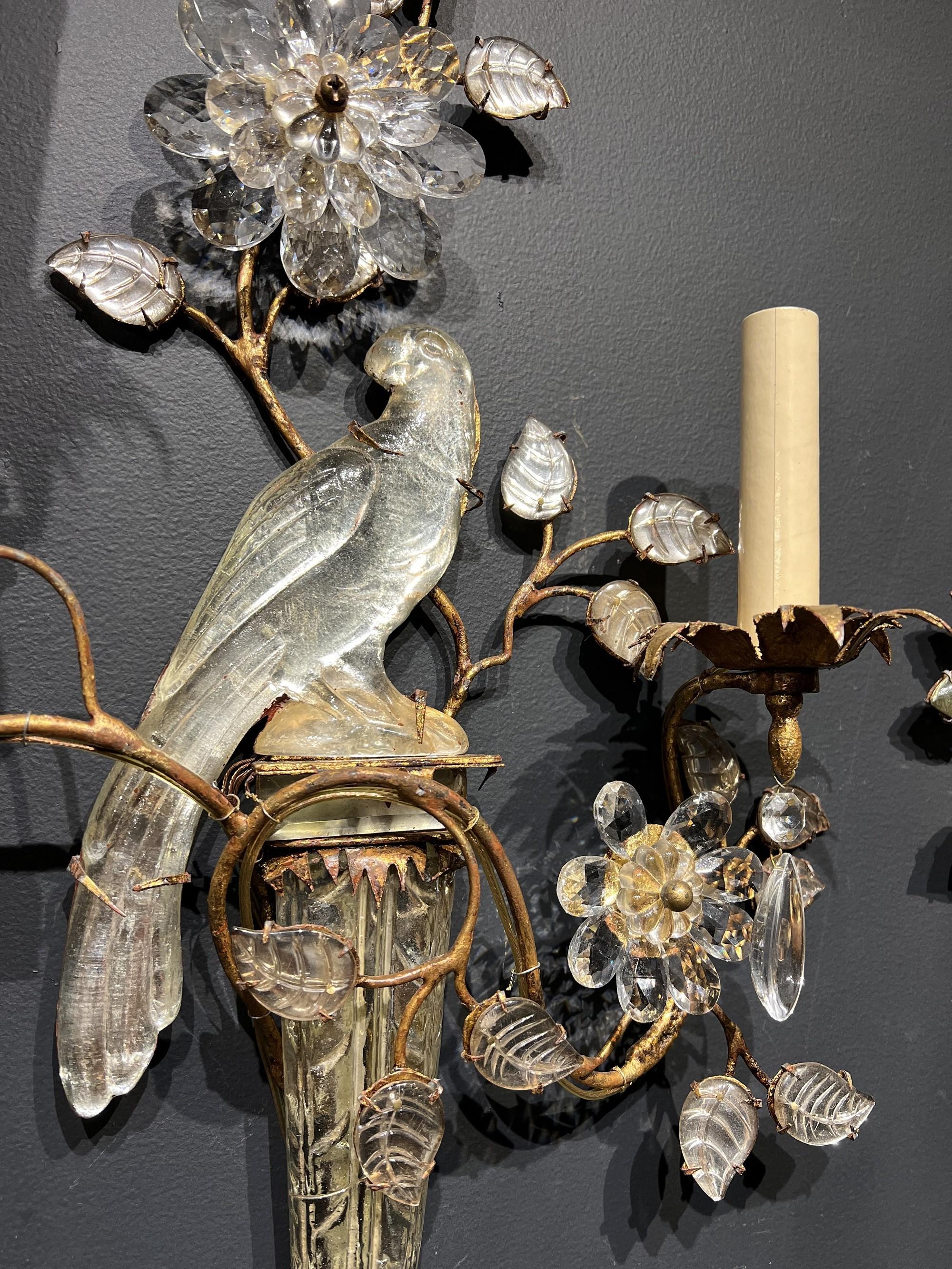 1930's French Bagues Gilt Metal Bird Sconces with Two Lights For Sale 2