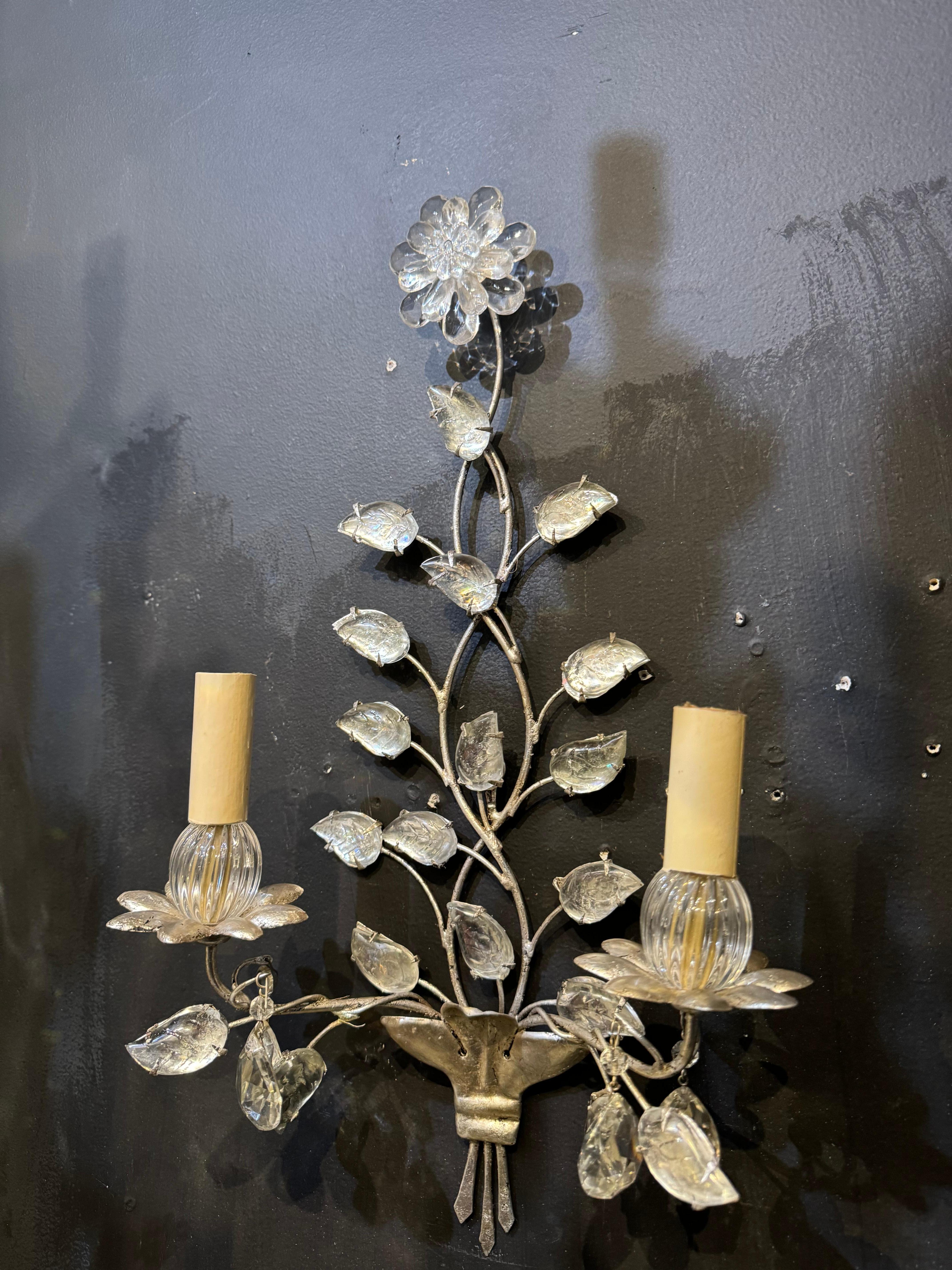 Mid-20th Century 1930’s French Bagues Silver Leaf Sconces  For Sale